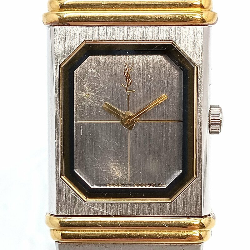 YSL イブサンローラン 腕時計 2200-221907 CITIZEN シチズン QUARTZ クォーツ コンビカラー シルバー文字盤 スクエア 不動品 fe ABA1