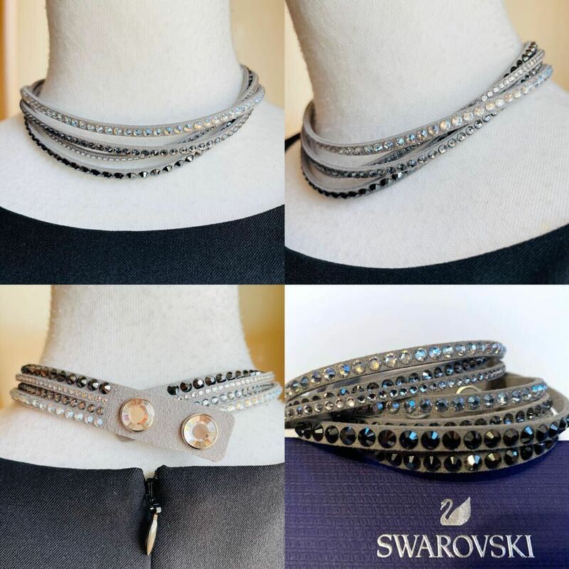 SWAROVSKI (スワロフスキー )ネックレス チョーカー 超美品　リストバンド 2Way グレー×ブラック×オーロラ/アクセサリー / 