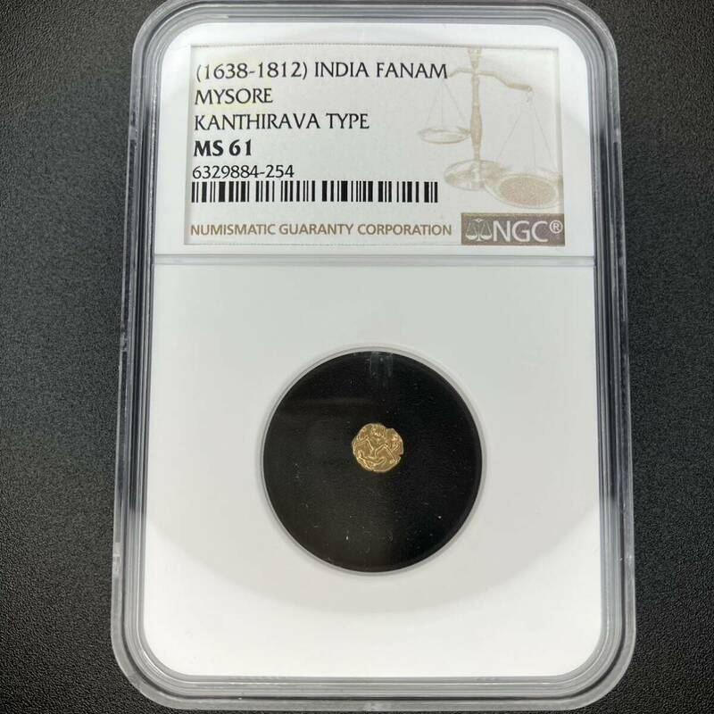 【鑑定済み 未使用】 ファナム金貨 高グレード MS61 FANAM INDIA NGC PCGS アンティークコイン 金貨 1638-1812 インド マイソール王国 Je18