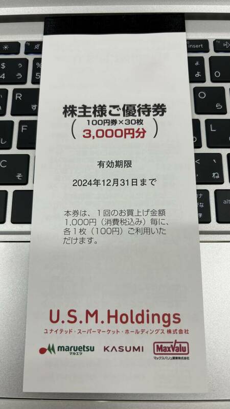 【送料込み１５３０円】ユナイテッド・スーパーマーケットホールディングス株主優待券（３０００円分）　