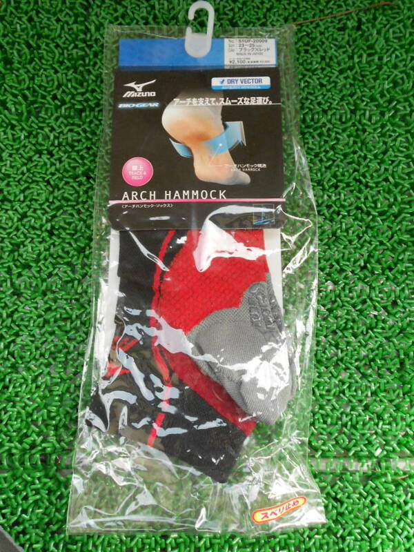 ◎mizuno BIOGEARミズノARCH HAMMOCK DRY VECTOR 51UF-20009ブラック×レッド23cm～25cmアーチハンモック・ソックス ドライベクター◎