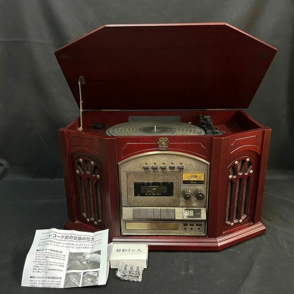 DEc093Y14 AEW 1877 天然木 木製 レコードプレーヤー コンポ CD レコード AM FM ラジオ レトロ調 ターンテーブル