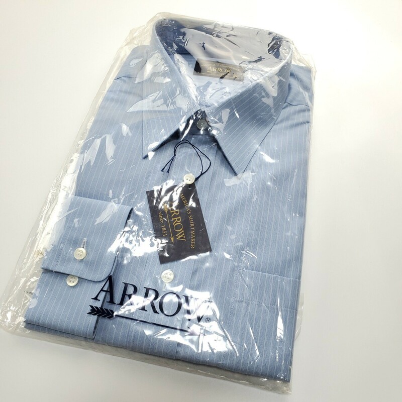 ＊e 【未使用】 アロー ARROW ストライプ シャツ 長袖 42-78サイズ 紳士服 メンズ トップス 青 ブルー 日本製