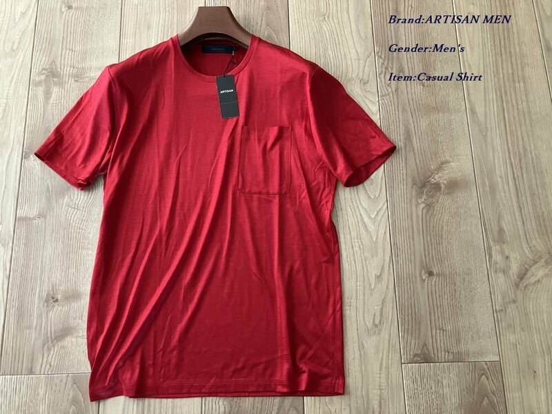新品サンプル ARTISAN アルチザン 日本製 シルク100% ショートスリーブTシャツ 10レッド Mサイズ 42TC03 定価20,900円