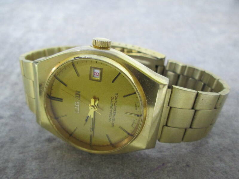 【0603n F10730】LIGIIN DELUXE リジン デラックス メンズ腕時計 手巻き デイト ゴールドカラー
