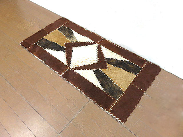 ヴィンテージ　カウラグ ハラコパッチワークマット 123x61cm 　ハラコ/牛革　絨毯/カーペット/敷物/玄関マット