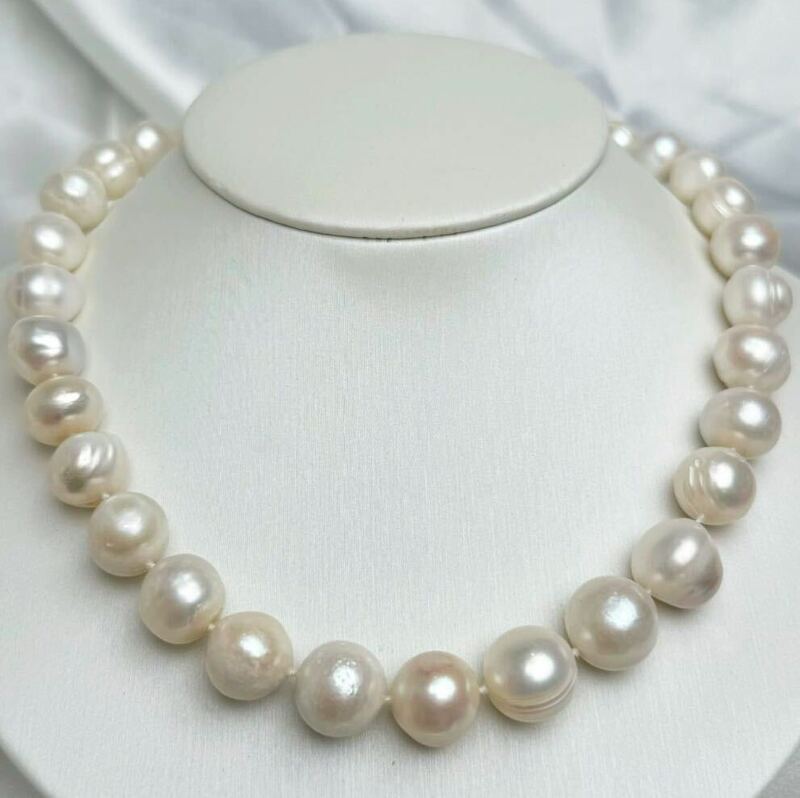 大珠！天然パール12-14mm 42cm jewelry SILVER necklace Pearl 大玉