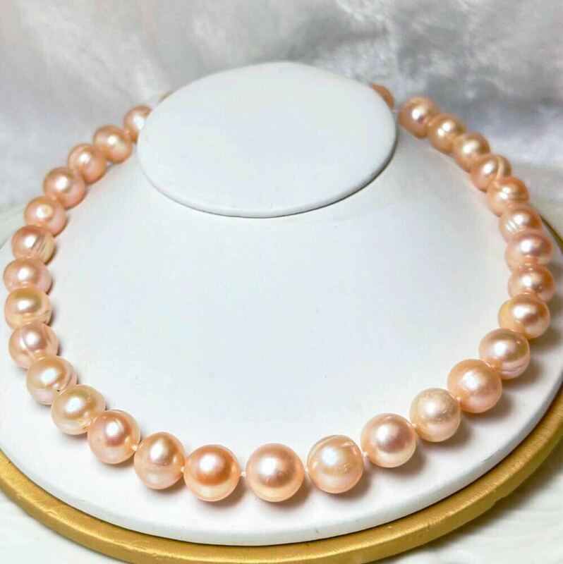 南洋パールネックレス11-13mm Pearl necklace 42cm本真珠ネックレス jewelry 天然パールネックレス ゴールドサーモン