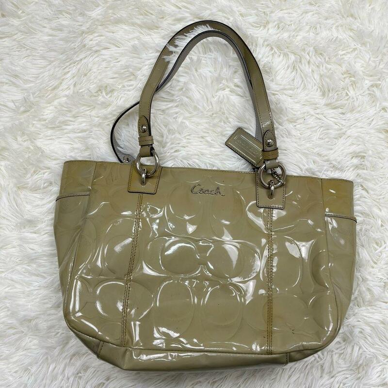 １円～　J-14　60　COACH コーチ ハンドバッグ　F17728　エナメルレザー　トートバッグ