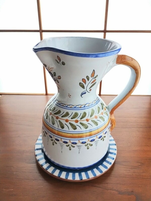 ヴィンテージ スペイン陶器 Talavera Spain タラベラ焼き サングリア ウォーターピッチャー 水差し ハンドペイント 花瓶 タイルトレー 鍋敷