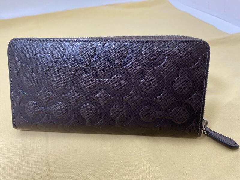 #9532　美品　COACH　長財布　オプアート　型押しブラック　コーチ　中古