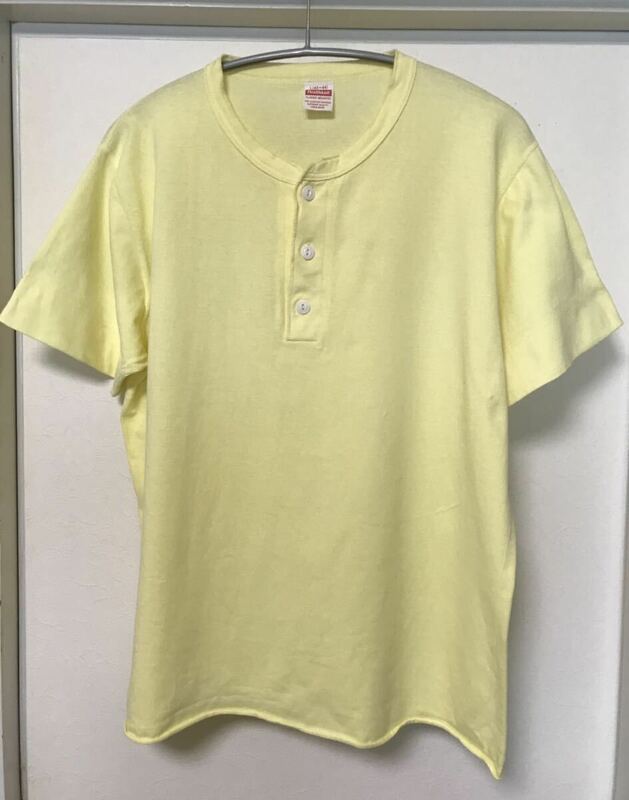 ◆【人気】Healthknit ヘルスニット/ ヘンリーネック Tシャツ Yellow Lサイズ