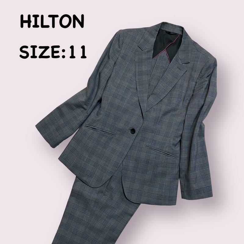 HILTON　パンツスーツセットアップ　チェック　11サイズ　ヒルトン