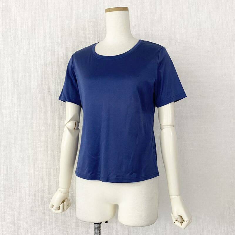 If4《新品未使用》LEONARD FASHION レオナール コットンTシャツ 半袖カットソー Mサイズ ブルー ロゴ刺繍◯ レディース 女性服