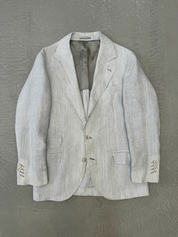 ブルネロクチネリ リネン ジャケット ライトグレー 44 Brunello Cucinelli シャツジャケ 麻 テーラードジャケット ブレザー ストライプ 