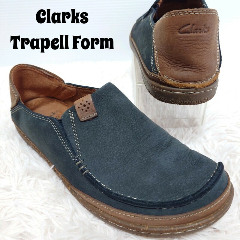 Clarks Trapell Form クラークス トラペルフォーム ネイビーヌバック スリッポン 革靴 25.5cm メンズ ダークグレー/ブラウン