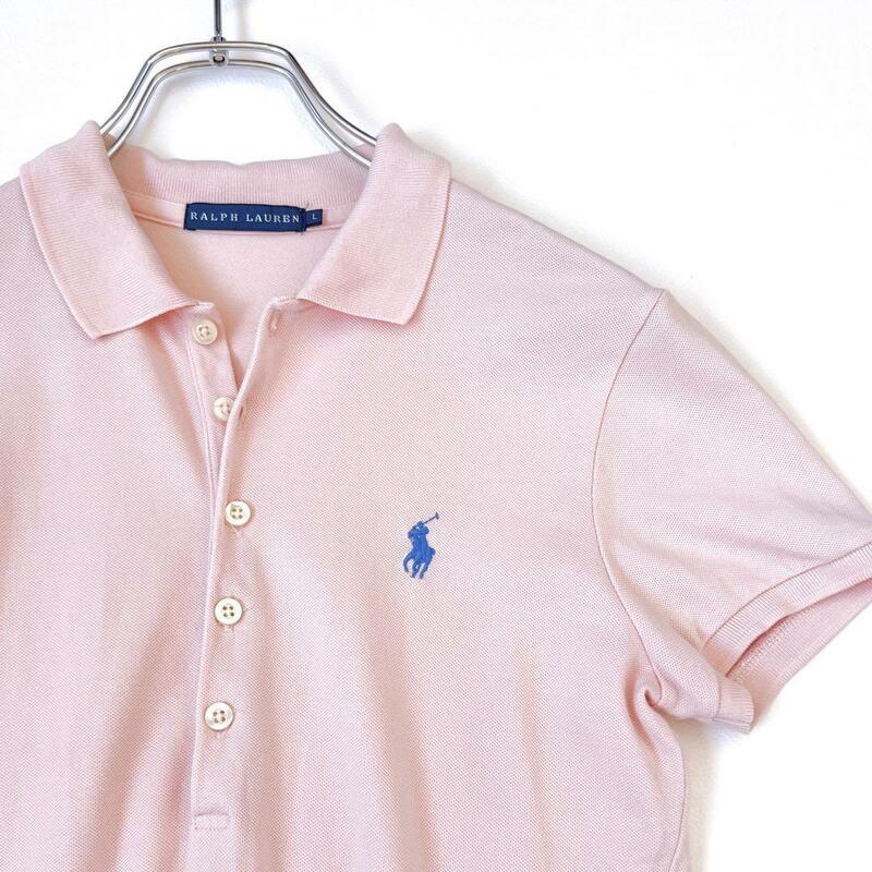 ラルフローレン　ポニー刺繍　ポロシャツ　半袖　スリット入り　薄ピンク