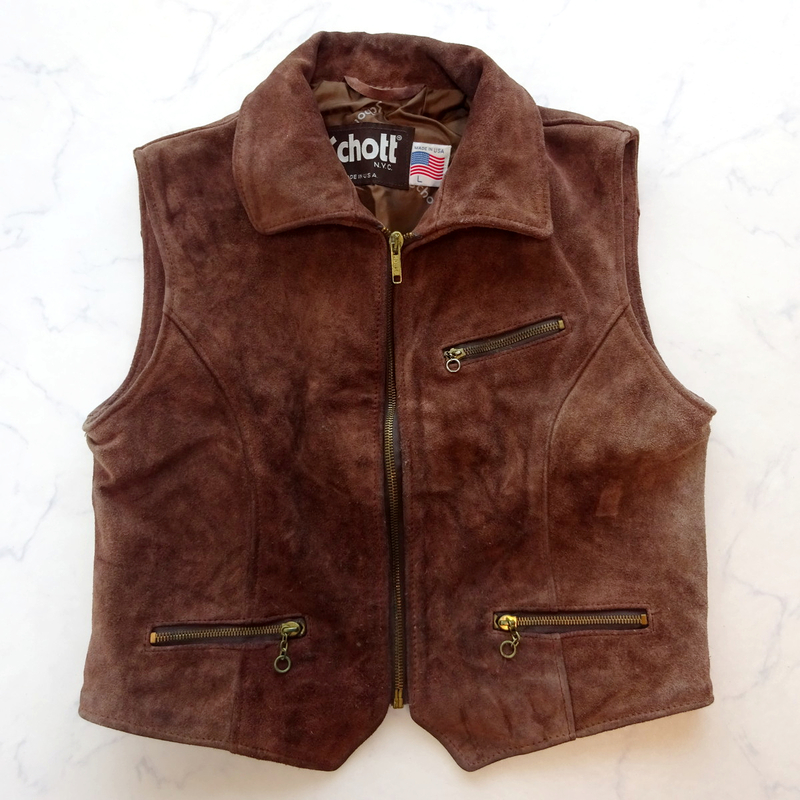 米国製 schott Leather riders vest ショット スウェードレザー ライダースベスト ブラウン 343VW size L MADE IN USA