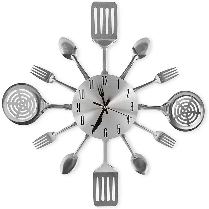 食器 テーマ 壁掛け 時計 スプーン フォーク キッチン 食器 ステンレス クロック 壁掛け 時計 リビング 家 装飾 食器 デザイン H950