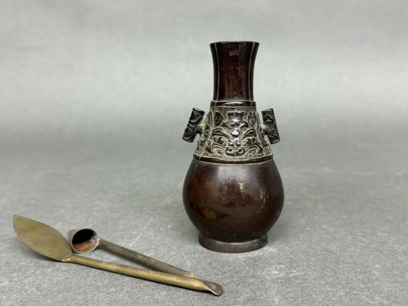 古銅 唐物 香道具 花器 花瓶 花入 銅製 中国美術 饕餮文