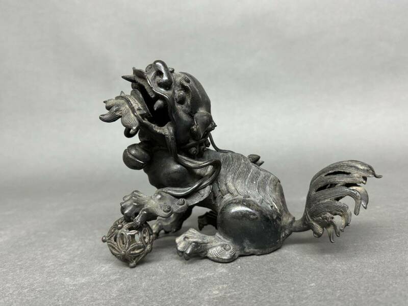 古銅 獅子 置物 香炉 銅器 唐物 中国美術 時代物
