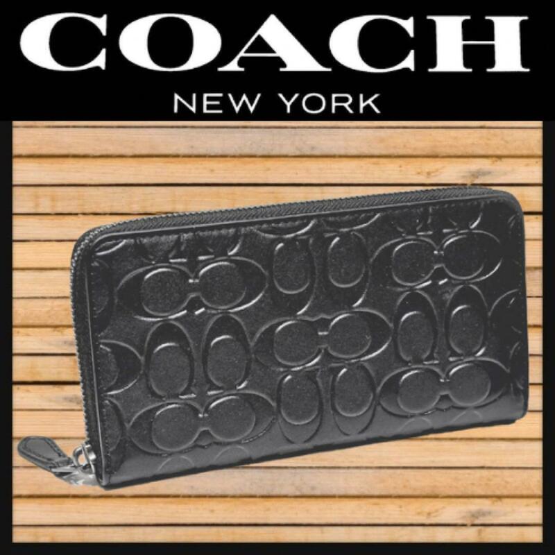 コーチ COACH ラウンドファスナー 長財布 シグネチャー エンボス レザー