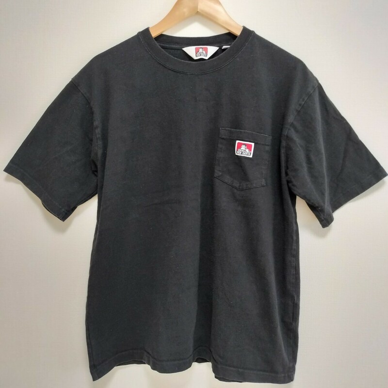 S■ BEN DAVIS ベンデイビス メンズ 半袖 Tシャツ ロゴ 胸ポケット XLサイズ 黒 ブラック 綿 コットン トップス 丸首 カットソー