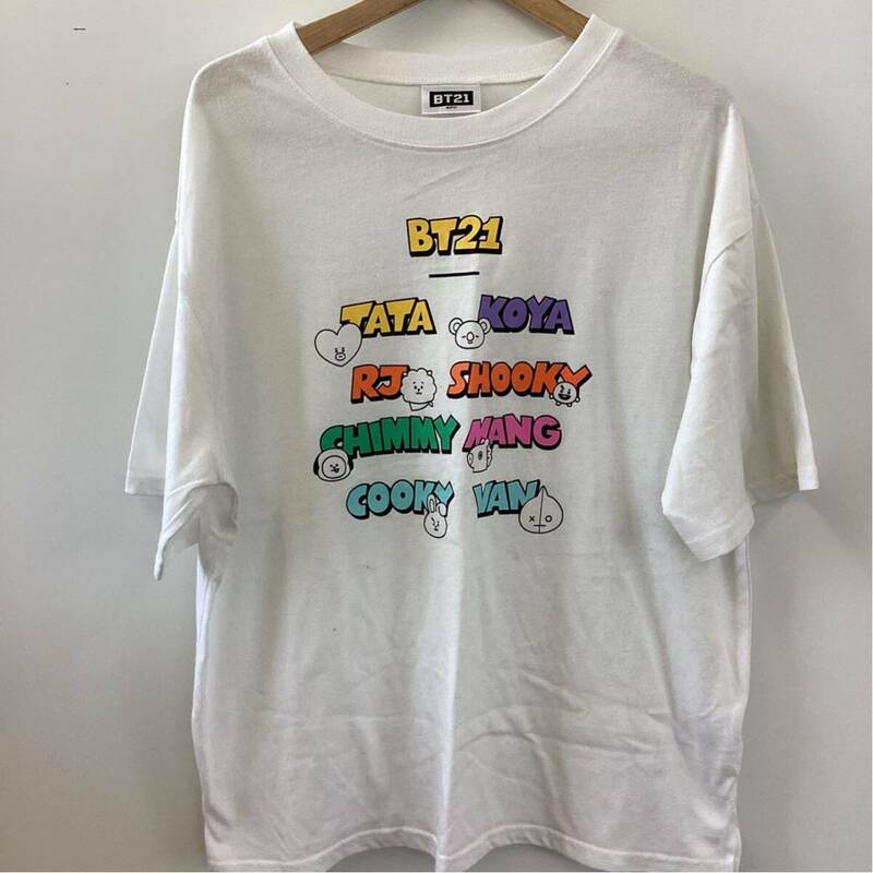 CO■ BT21 ビーティーイシビル Tシャツ 半袖 ホワイト メンズ Lサイズ BTS コラボTシャツ TAKA KOYA RJ SHOKY CHIMMY MAN COOKY VAN