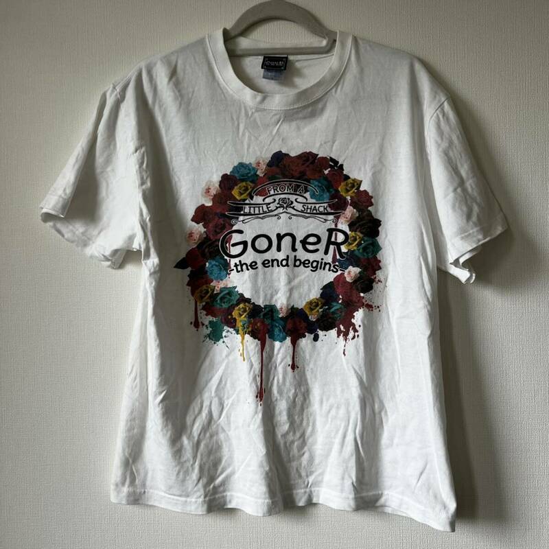 U■GoneR ゴナー メンズ 半袖 Tシャツ Lサイズ ホワイト 白 ビッグプリントTシャツ バックプリント コットン100% カジュアル おしゃれ