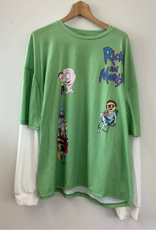 CO■ SHEIN シーイン Rick AND Morty リック・アンド・モーティー 新品 タグ付き 長袖シャツ 緑色 白色 XXLサイズ キャラクター 個性的