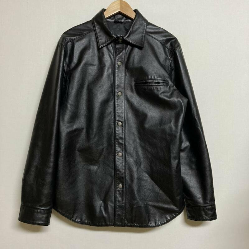 レザー ALPINO COLLECTION 牛革 カウレザーシャツジャケット 499336 ジャケット、上着 ジャケット、上着 L 黒 / ブラック 無地