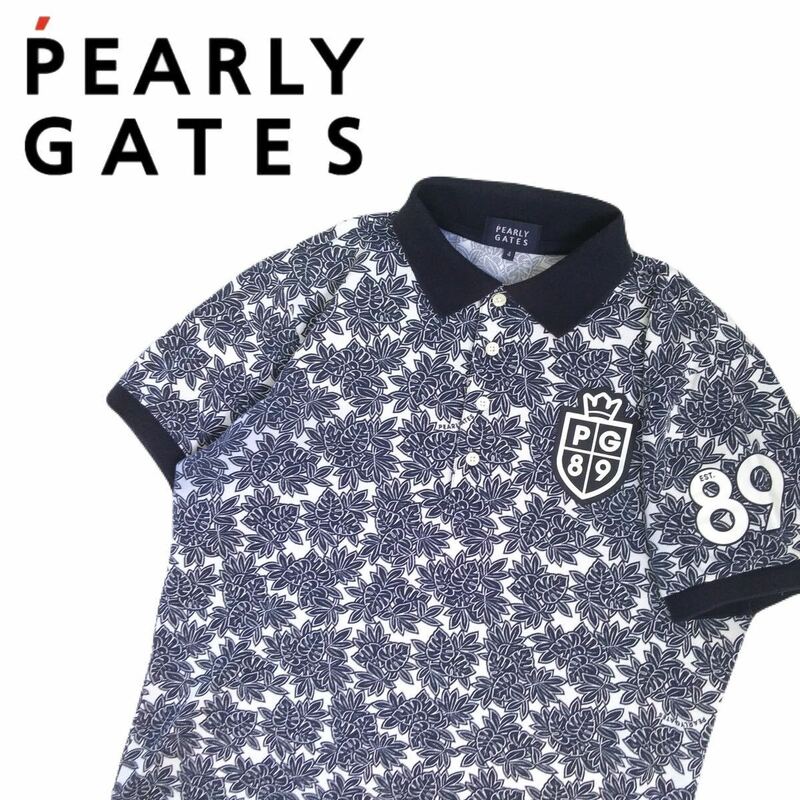 近年新作 最高級 PEARLY GATES 吸水速乾 ストレッチ ボタニカル 総柄 鹿の子 半袖ポロシャツ メンズ4 パーリーゲイツ ゴルフウェア 240612