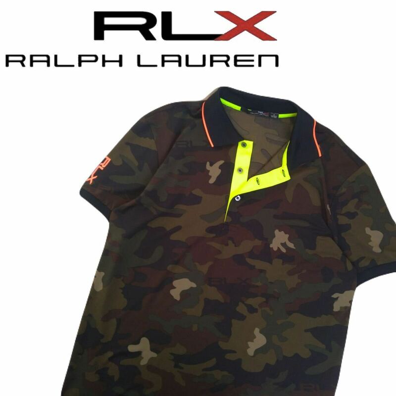 新品同様 最高級 RLX Ralph Lauren 吸水速乾 ストレッチ カモフラ 迷彩 総柄 半袖ポロシャツ メンズM ラルフローレン ゴルフウェア 240641