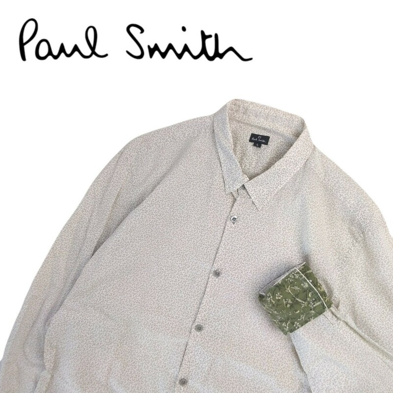 極美品 サラサラ爽快 Paul Smith 年中対応 フローラル 花柄 総柄 長袖シャツ ドレスシャツ ワイシャツ メンズL ポールスミス 日本製 240676