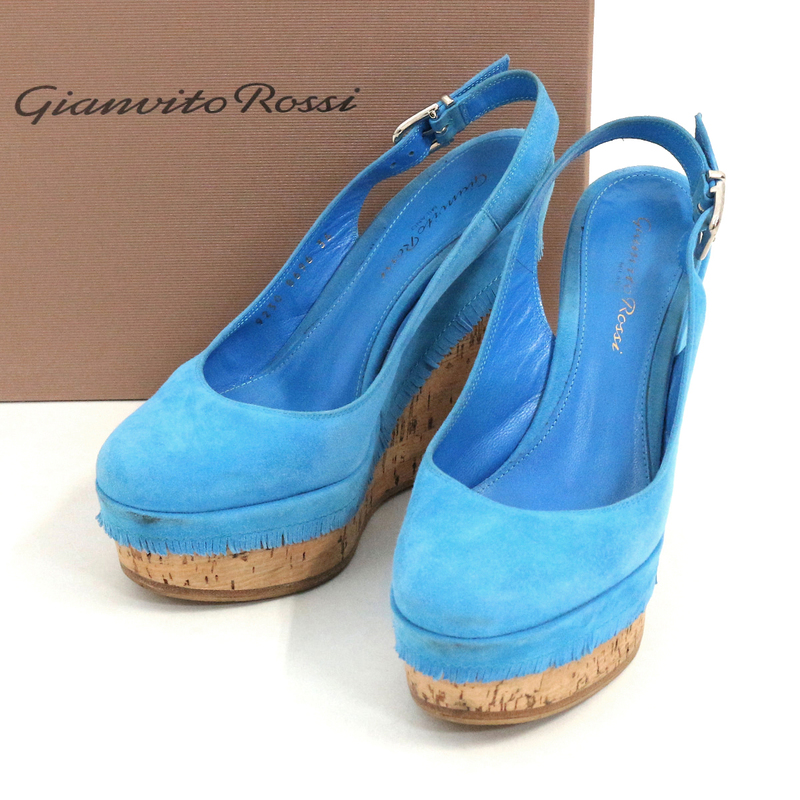 Gianvito Rossi スウェードレザーコルクウェッジソールサンダル 36 GN9230 ジャンビトロッシ