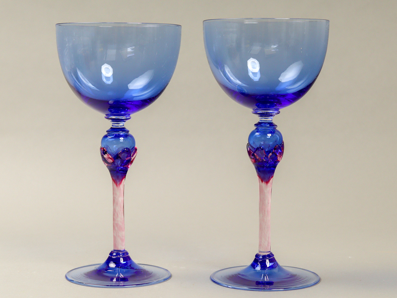 niLY ベネチアンガラス ムラノ Murano Glass ブルー＆レッド ワイングラス 2客 250ml ボルドーワイン 水出しコーヒー アイスコーヒーグラス