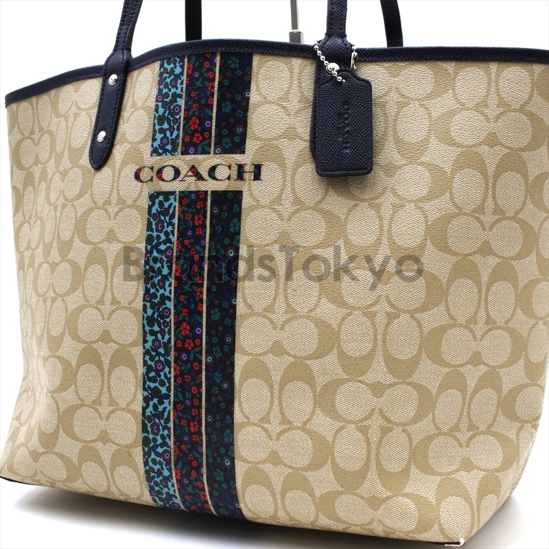 鑑定済 COACH コーチ フローラル シティ シグネチャー トートバッグ ハンド ビジネス PVCレザー ヴェージュ 花柄 メンズ レディース C-168