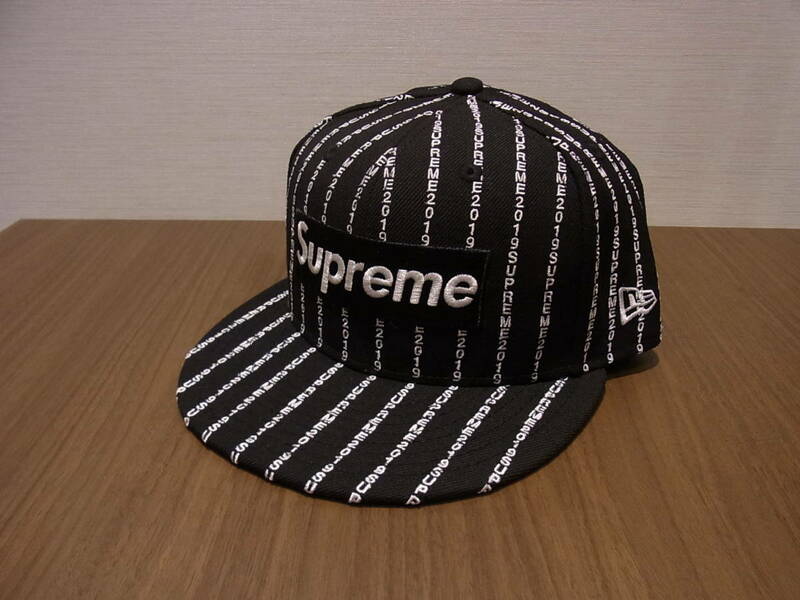 Supreme Text Stripe Box Logo New Era black 7 5/8 19ss ブラック 黒 ストライプ キャップ ハット cap hat ニューエラ