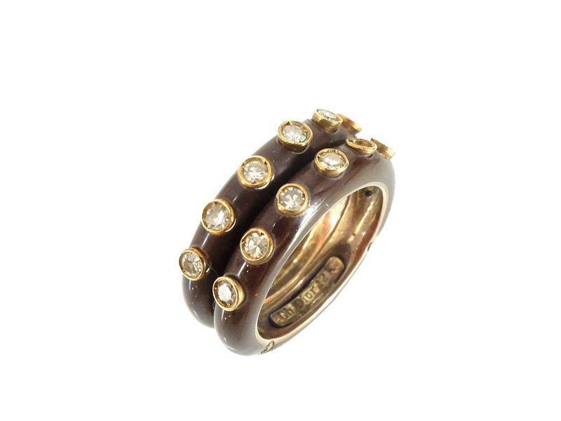 1円スタート 【Dior ディオール】 ラインストーンリング 指輪 12K ブラウン×ゴールド アクセサリー 装飾小物 8.43g 9.5号
