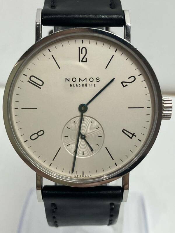 【稼動品】NOMOS ノモス グラスヒュッテ タンジェント 白文字盤 自動巻き 腕時計 革ベルト劣化あり 裏スケルトン 38mm メンズ