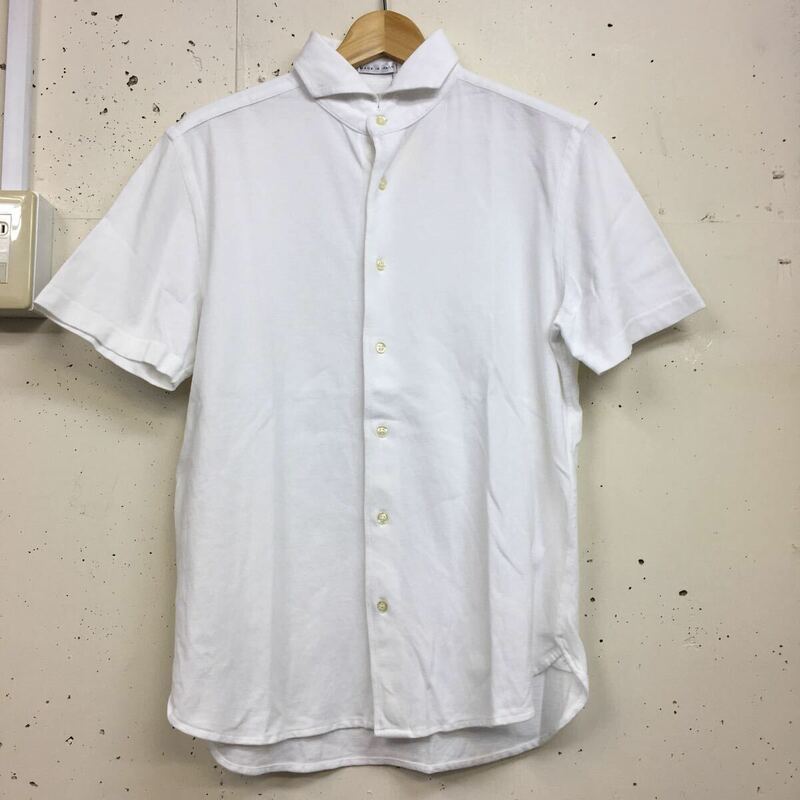 GUY ROVER 鹿の子 フルオープン ポロシャツ 半袖 イタリア製 サイズL 白 ホワイト ホリゾンタルカラー 