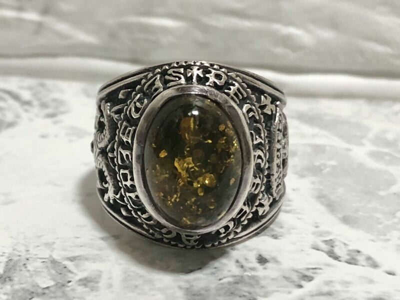 ビザール　琥珀　ストーン　リング　silver 925 指輪　BIZARRE シルバーアクセサリー　アンバー