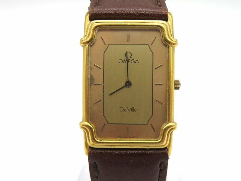 1円■ジャンク■ オメガ デヴィルスクエア ゴールド クオーツ レディース 腕時計 O670