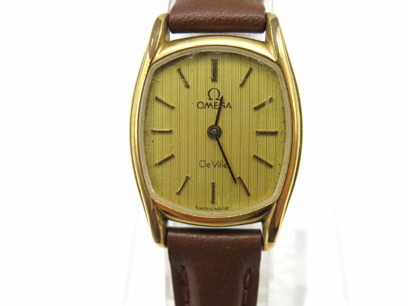 1円◆稼働◆ オメガ デビル ゴールド クオーツ レディース 腕時計 P338