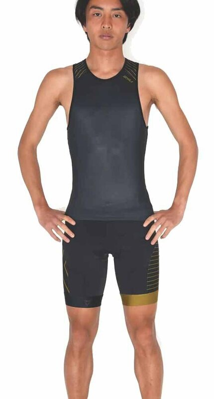 【2XU】日本限定 パフォーム リアジップ シングレット+ショーツ 上下セット BLACK/Gold M(日本L相当)トライアスロン ウエア メンズ