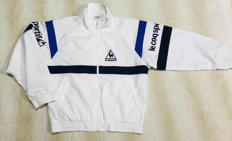 レア！☆le coq sportif☆ルコック スポルティフ ヴィンテージ ビッグロゴ 裏メッシュ 長袖 ウインド ジャケット S 白 ウインドブレーカー