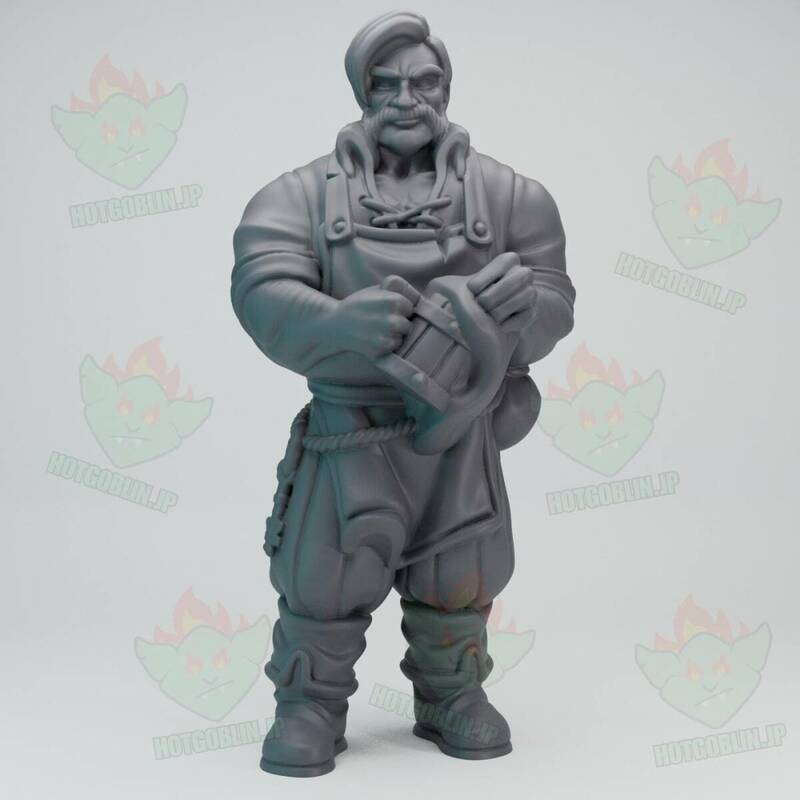 酒場の主人 雑巾（Barkeeper With Cloth）D&D・TRPG用 3Dプリント ミニチュア 未塗装