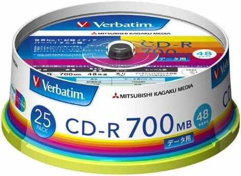 三菱化学メディア Verbatim CD-R 700MB 1回記録用 48倍速 スピンドルケース 25枚パック ワイド印刷対応 ホ