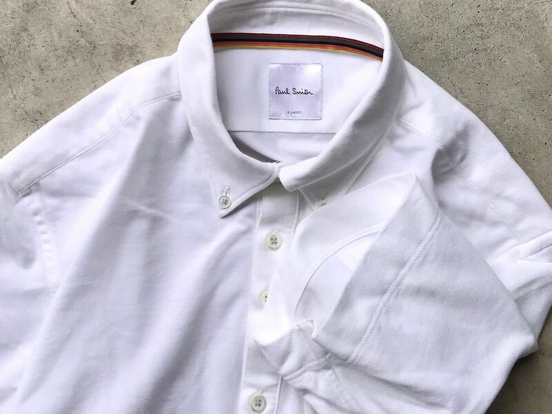 Paul Smith ボタンダウン仕様 鹿の子 ポロシャツ XL ポールスミス メンズ 半袖 白 ホワイト