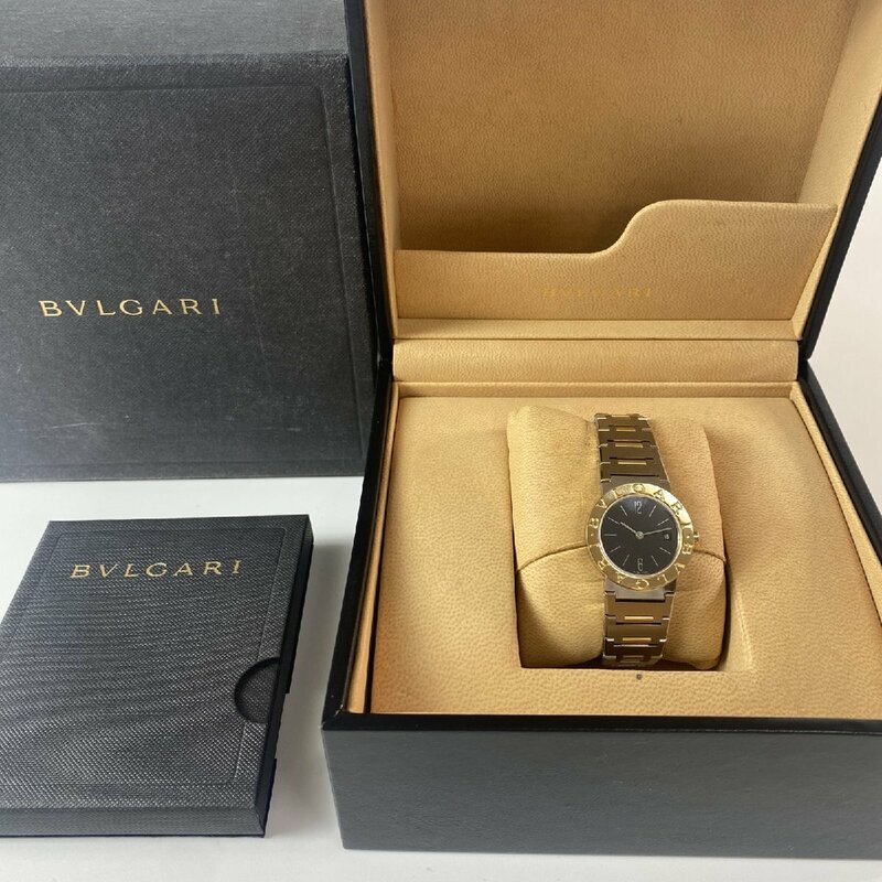 美品 ブルガリ BVLGARI レディース BB26SG 黒文字盤 SS/YG